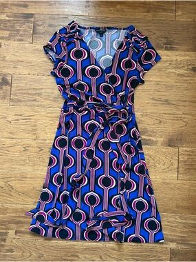 Banana Republic Blue and Pink Geometric Wrap Dress